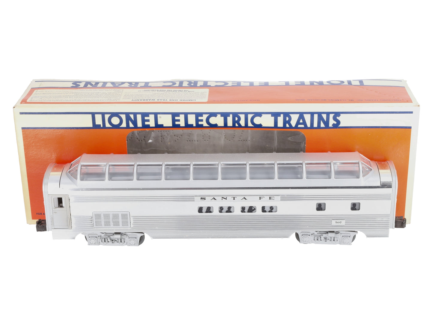 Lionel 6-19128 O Gauge Santa Fe Aluminum Full Vista Dome Car #507 EX/Box
