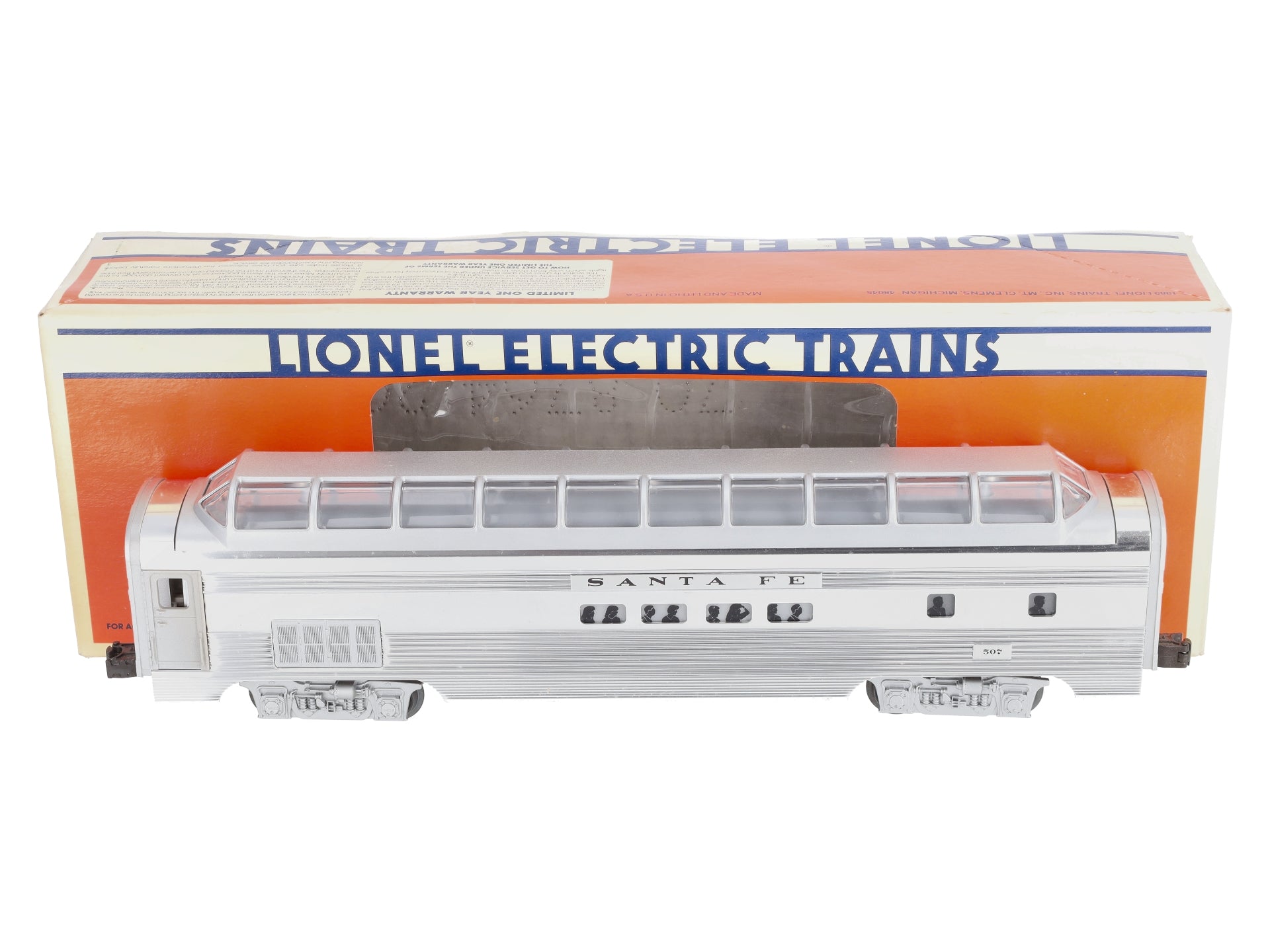 Lionel 6-19128 O Gauge Santa Fe Aluminum Full Vista Dome Car #507 EX/Box