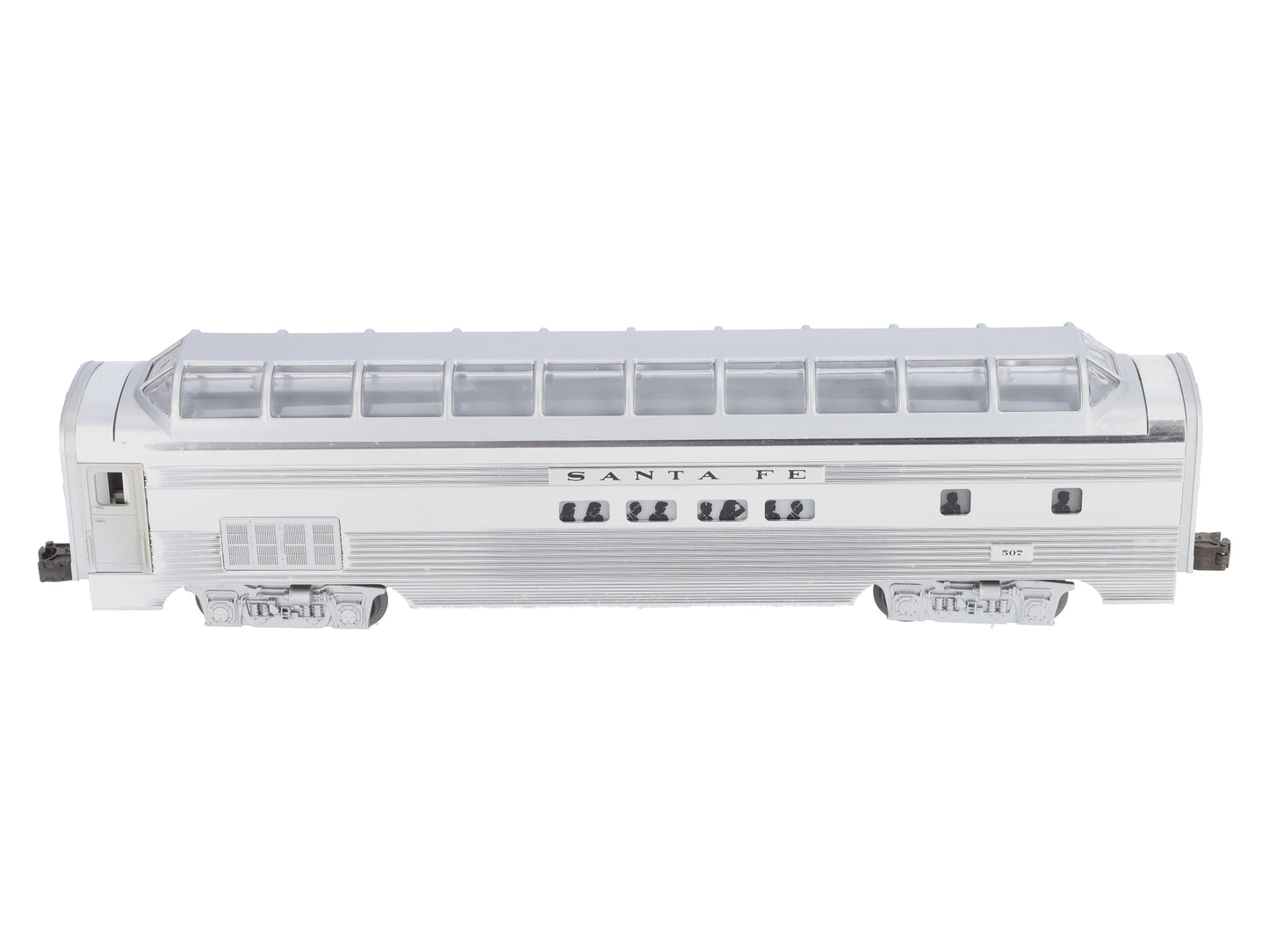 Lionel 6-19128 O Gauge Santa Fe Aluminum Full Vista Dome Car #507 NIB