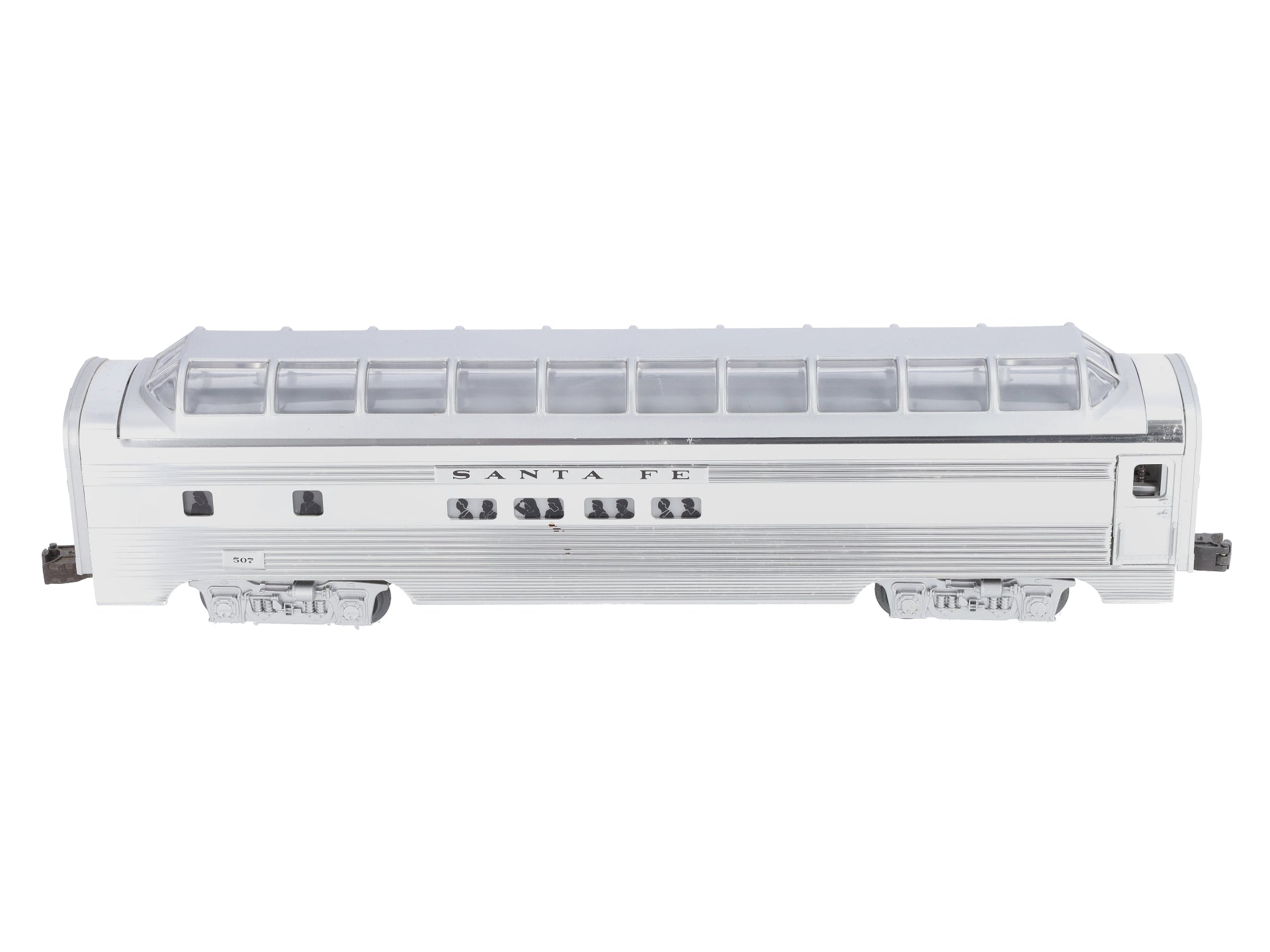 Lionel 6-19128 O Gauge Santa Fe Aluminum Full Vista Dome Car #507 NIB