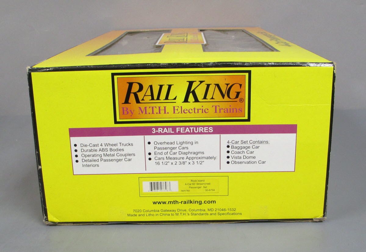 MTH 30-6754 O Rock Island 60' Streamlined ABS Passenger Car Set (Set of 4) EX/Box