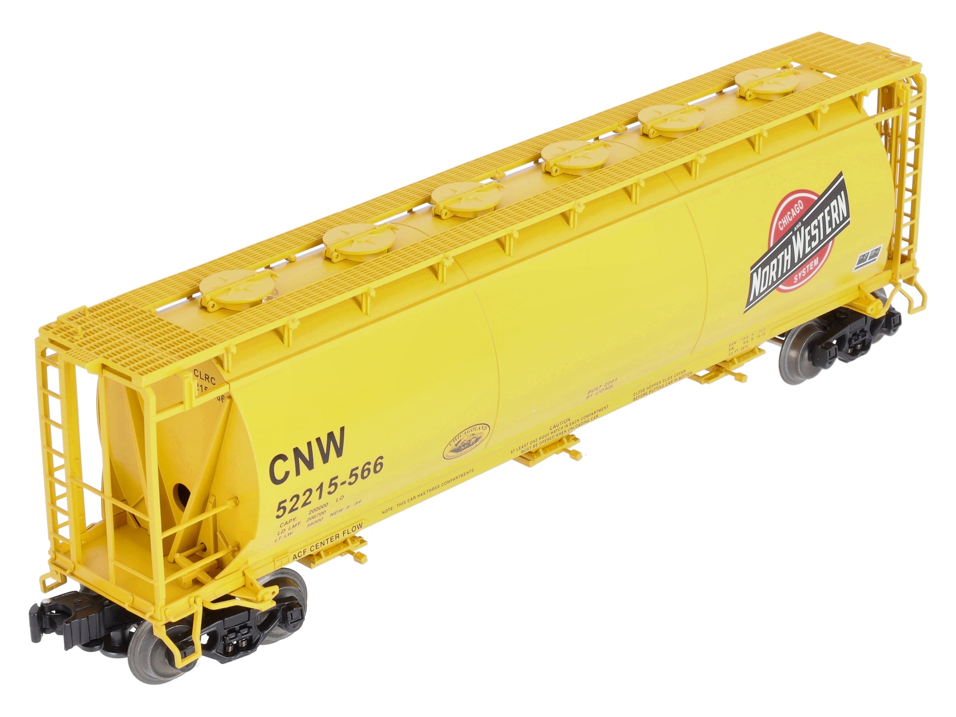 Lionel 6-52215 O Gauge CLRC Chicago & North Western Cylindrical Yellow Hopper MT/Box