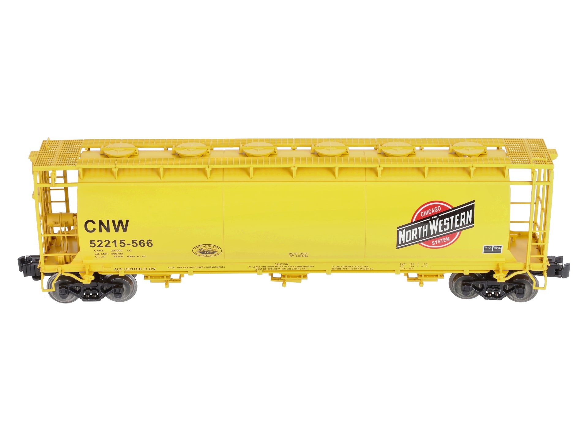 Lionel 6-52215 O Gauge CLRC Chicago & North Western Cylindrical Yellow Hopper MT/Box