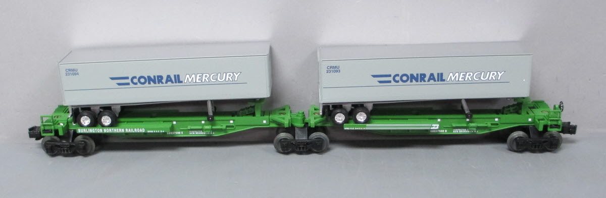 Lionel 6-52041 O Gauge LOTS 1994 Burlington Northern TTUX Flat Car with Trailers EX/Box