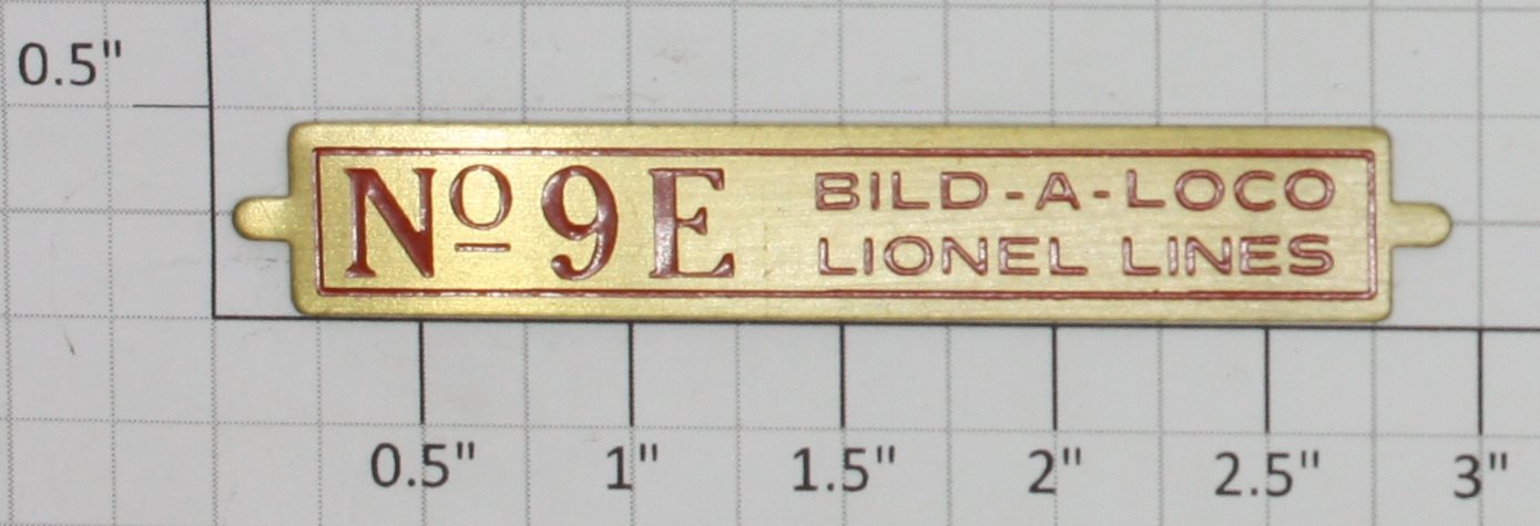 Lionel 9E-16 No. 9E Brass/Red Bild-A-Loco Lionel Lines Nameplate
