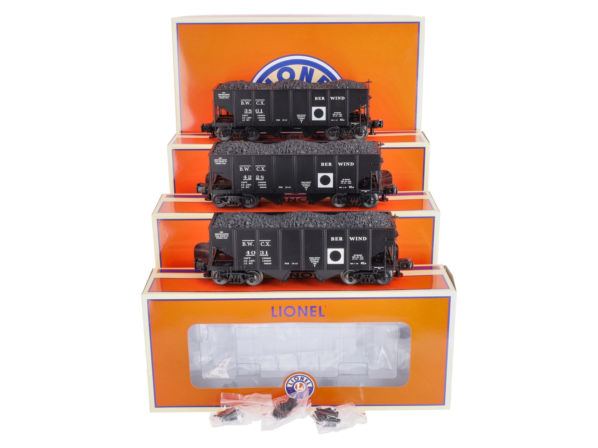 Lionel 6-85286 O Gauge Berwind White Coal GLa 2-Bay Hopper (Set of 3) LN/Box