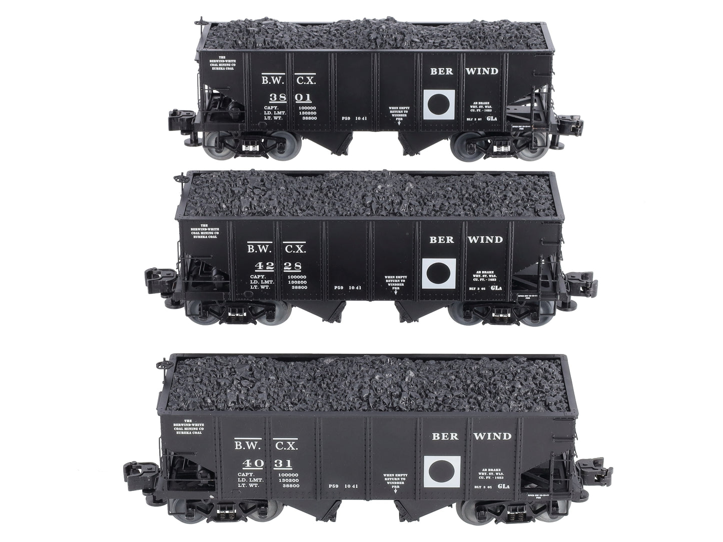 Lionel 6-85286 O Gauge Berwind White Coal GLa 2-Bay Hopper (Set of 3) LN/Box