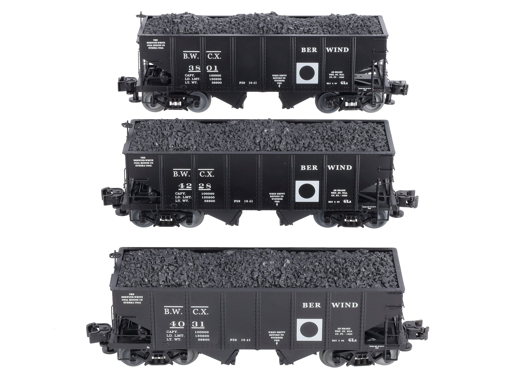Lionel 6-85286 O Gauge Berwind White Coal GLa 2-Bay Hopper (Set of 3) LN/Box