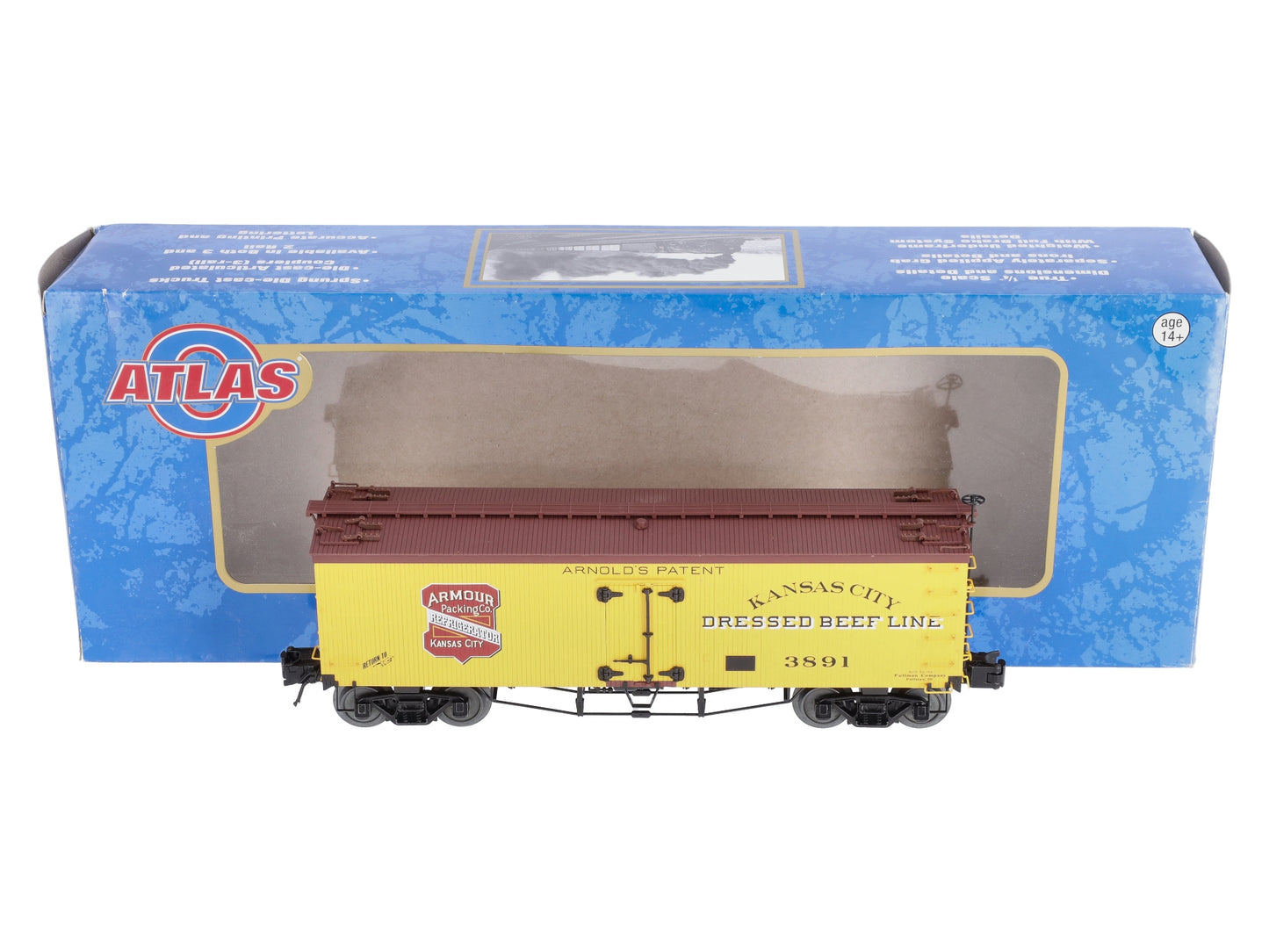 Atlas 3001427S O Gauge KC Armour Packing Co. 36' Wood Reefer Car #3891 (3-Rail) LN/Box