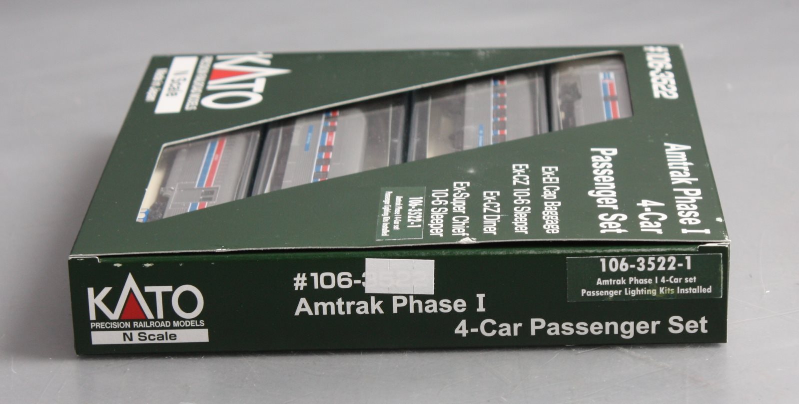Kato 106-3522 N Scale Amtrak Phase I 4-Car Passenger Set EX/Box