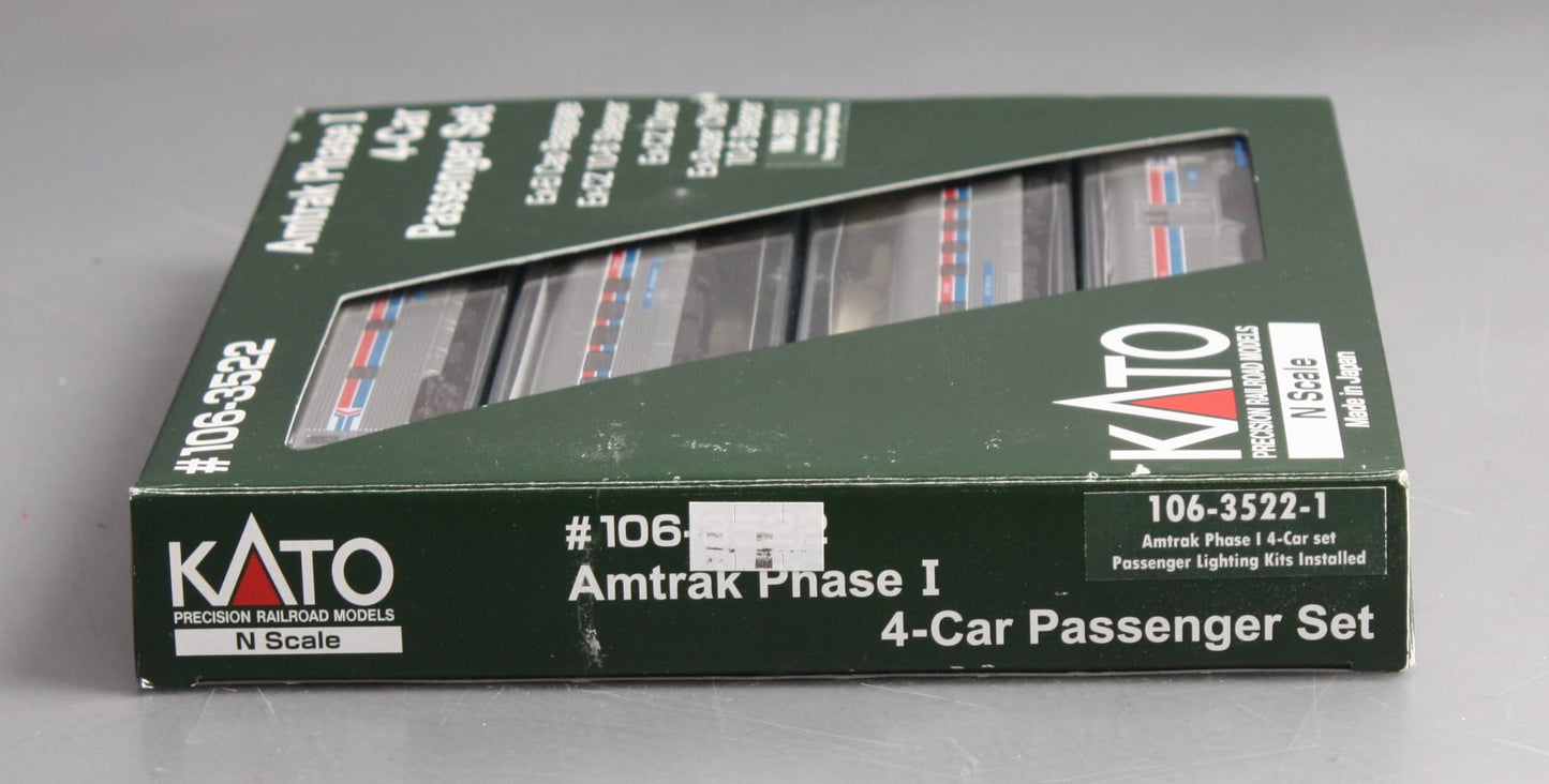 Kato 106-3522 N Scale Amtrak Phase I 4-Car Passenger Set EX/Box