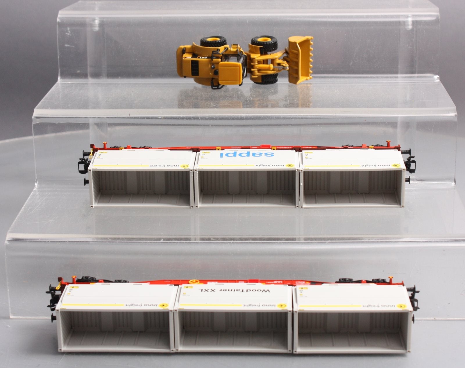 Marklin 47074 HO DB Flatcar Set w/XXL WoodTainer Containers & Cat Front Loader NIB