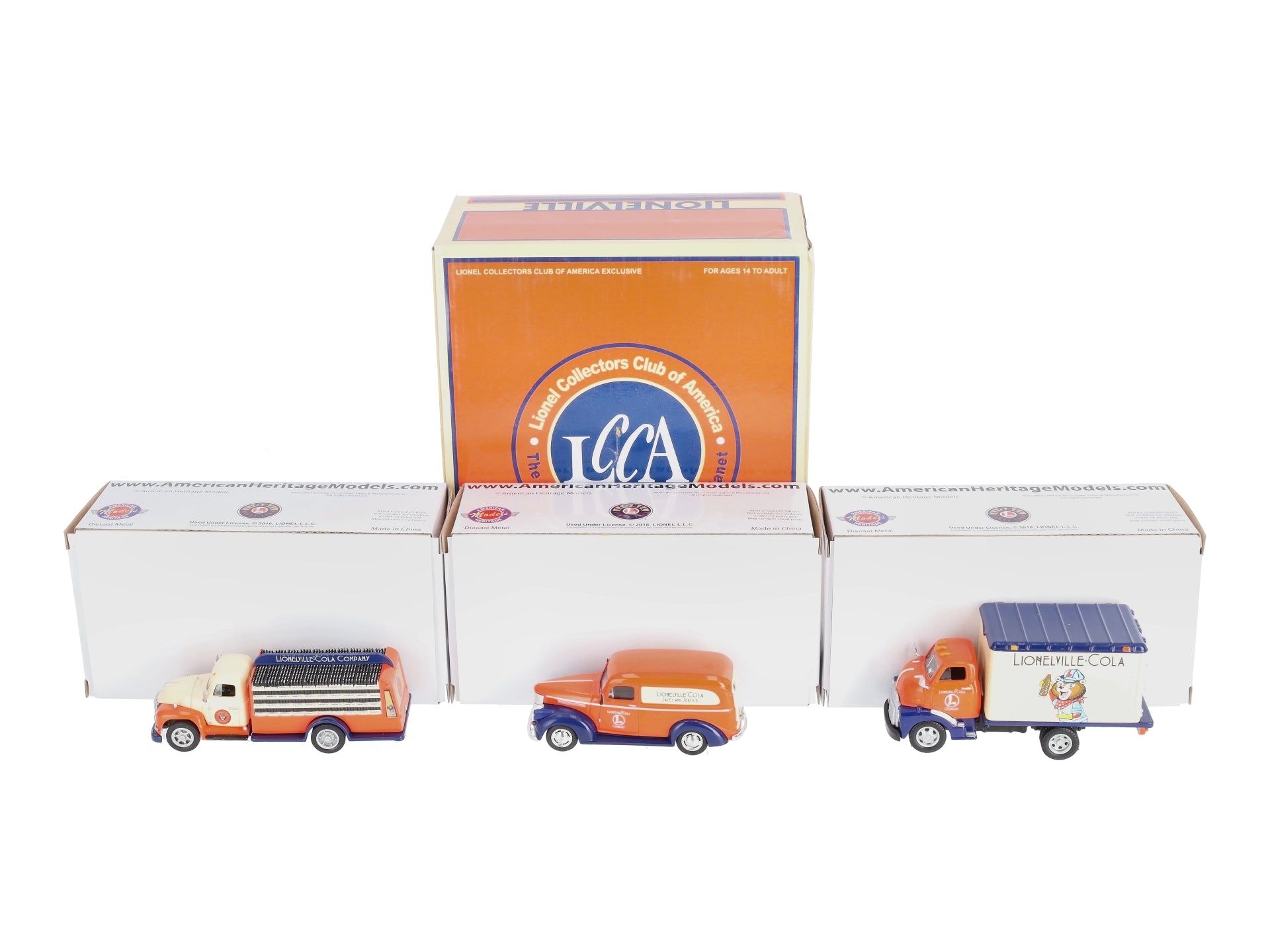 Lionel AHM43-LC3 1:48 Lionelville Cola Beverage/Delivery & Box Truck (Pack of 3) LN/Box