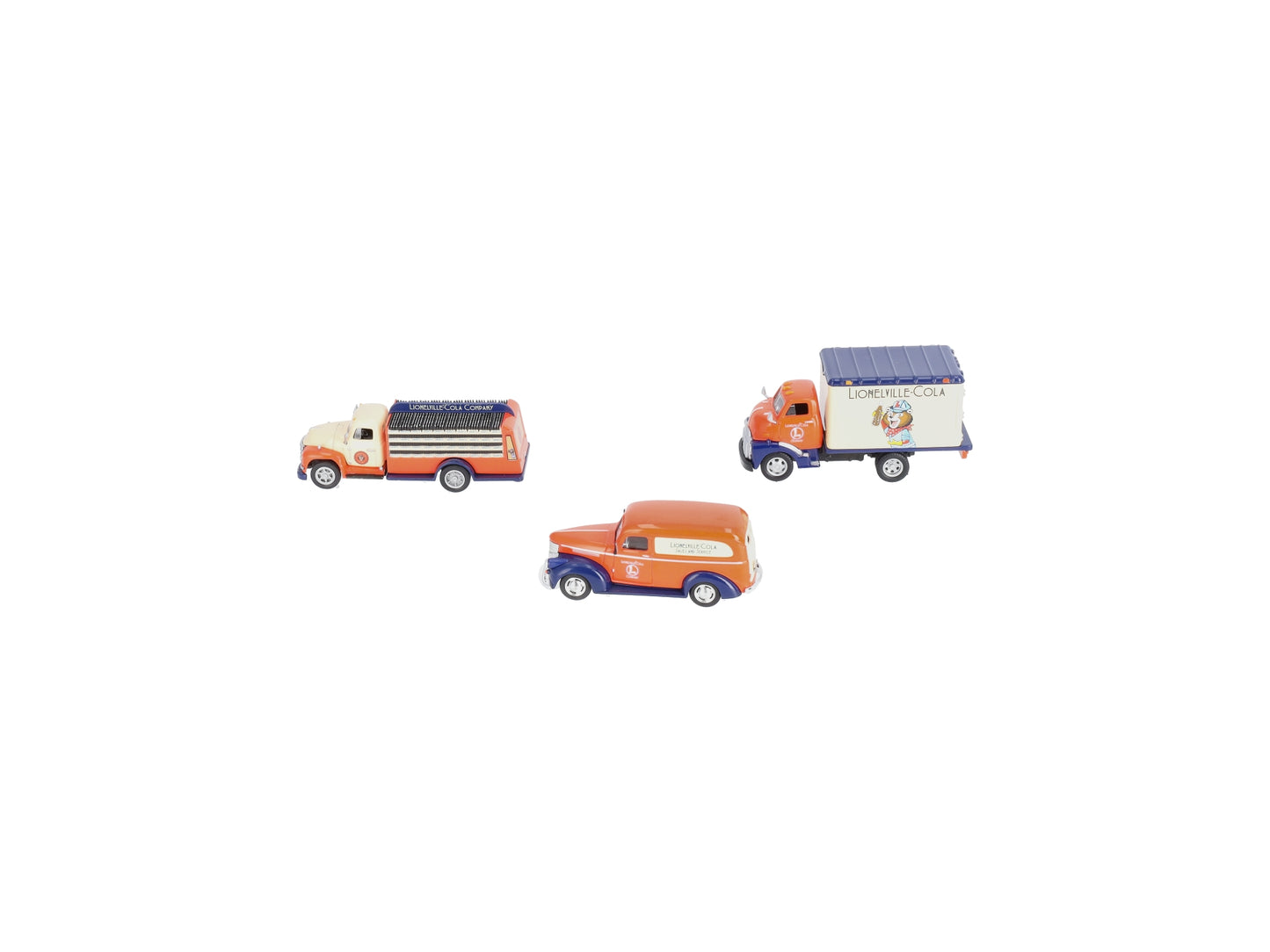 Lionel AHM43-LC3 1:48 Lionelville Cola Beverage/Delivery & Box Truck (Pack of 3) LN/Box