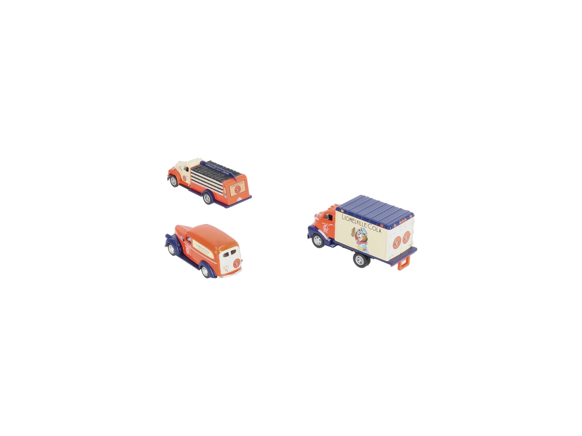 Lionel AHM43-LC3 1:48 Lionelville Cola Beverage/Delivery & Box Truck (Pack of 3) LN/Box