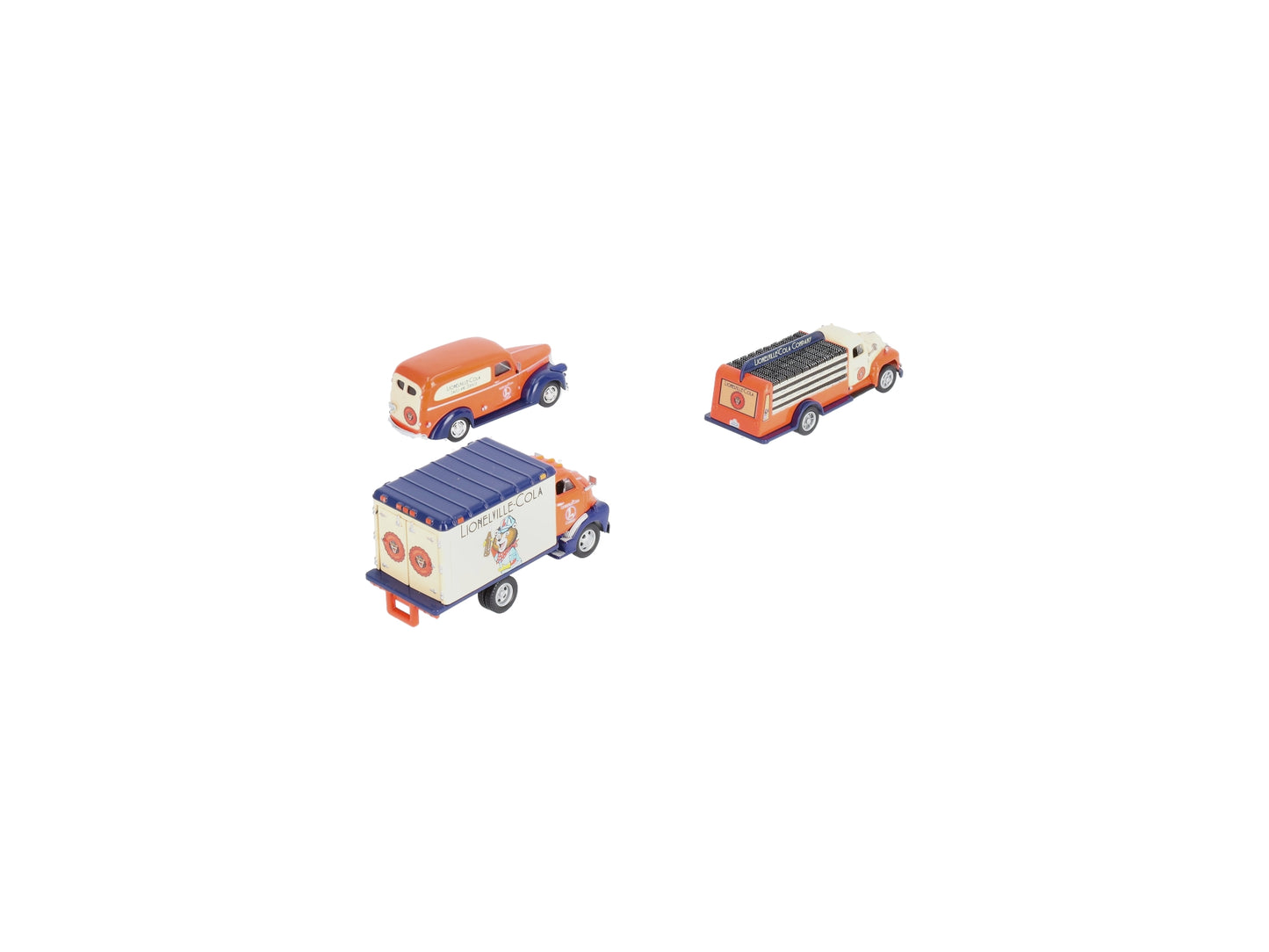 Lionel AHM43-LC3 1:48 Lionelville Cola Beverage/Delivery & Box Truck (Pack of 3) LN/Box