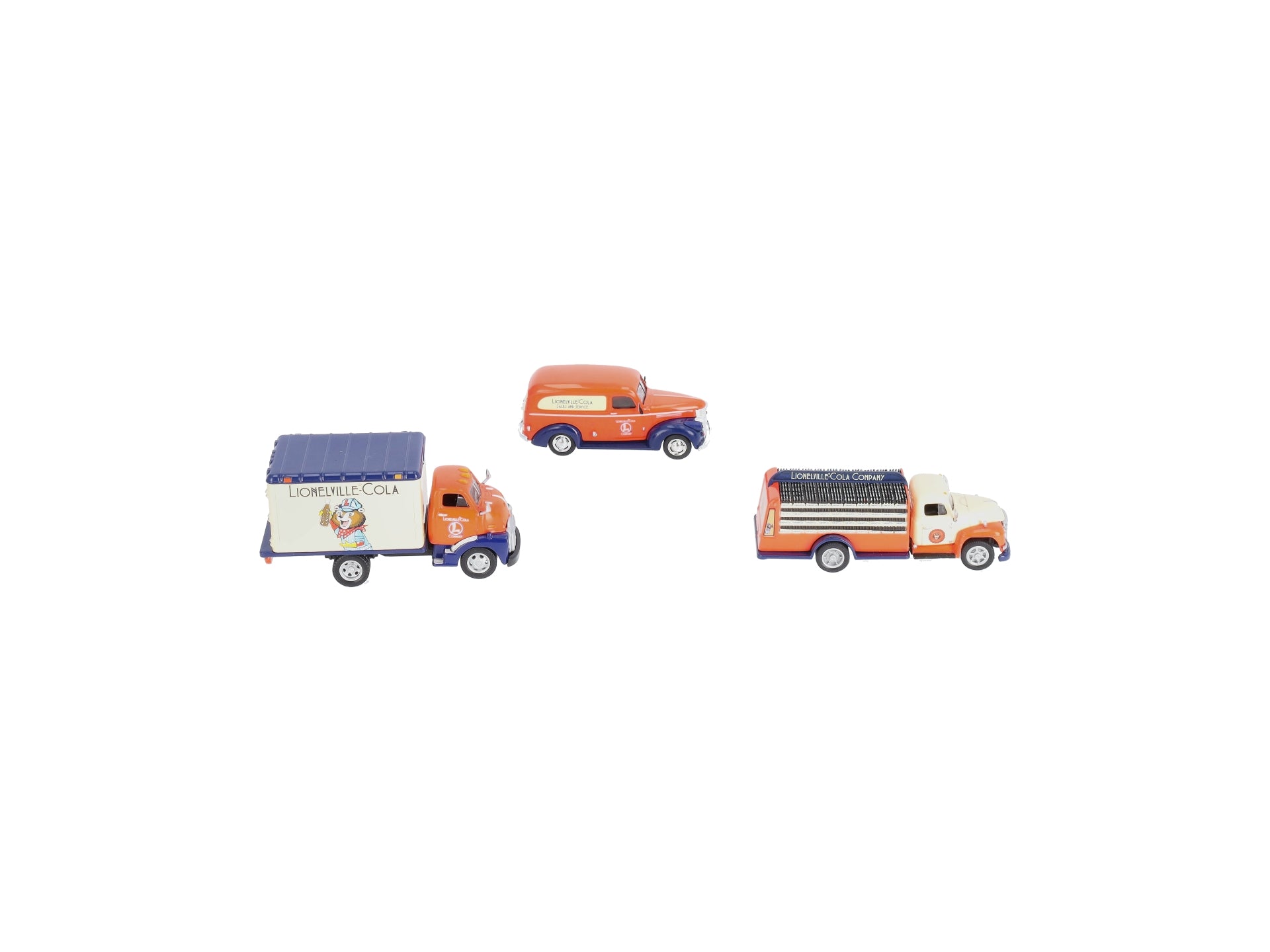 Lionel AHM43-LC3 1:48 Lionelville Cola Beverage/Delivery & Box Truck (Pack of 3) LN/Box