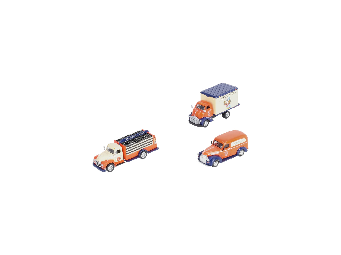 Lionel AHM43-LC3 1:48 Lionelville Cola Beverage/Delivery & Box Truck (Pack of 3) LN/Box