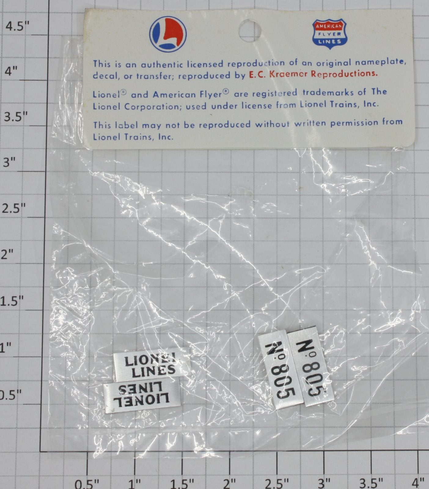 Lionel 805-20 Nickel Lionel Lines and Number Plates (Set of 4)
