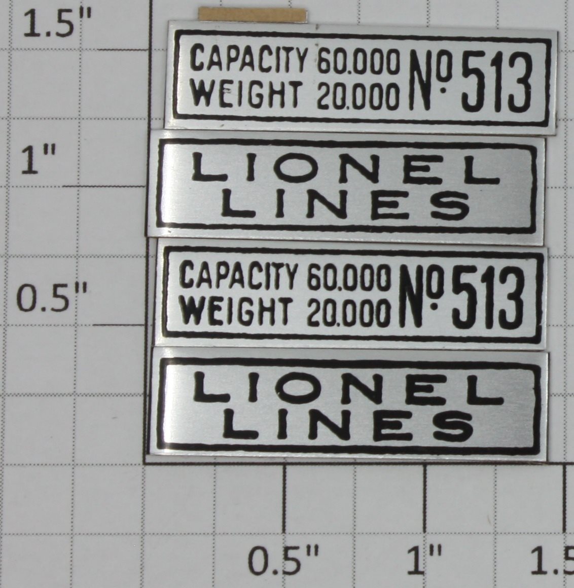Lionel 513-10 Nickel Lionel Lines and Number Plates (Set of 4)