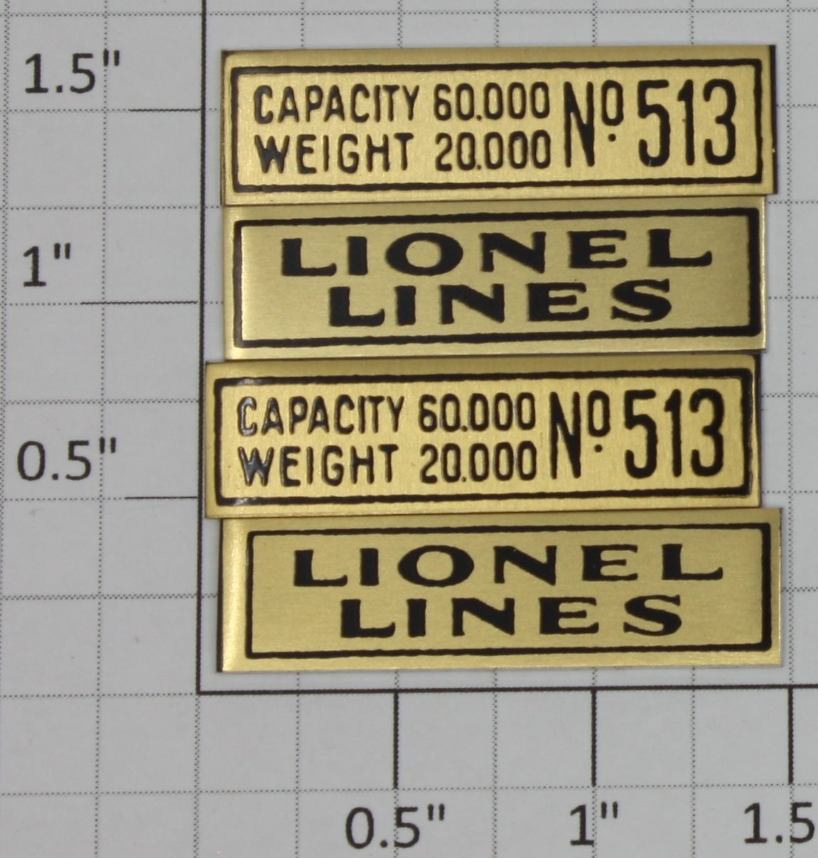 Lionel 513-10 Brass Lionel Lines and Number Plates (Set of 4)