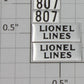Lionel 807-20 Nickel Lionel Lines and Number Plates (Set of 4)