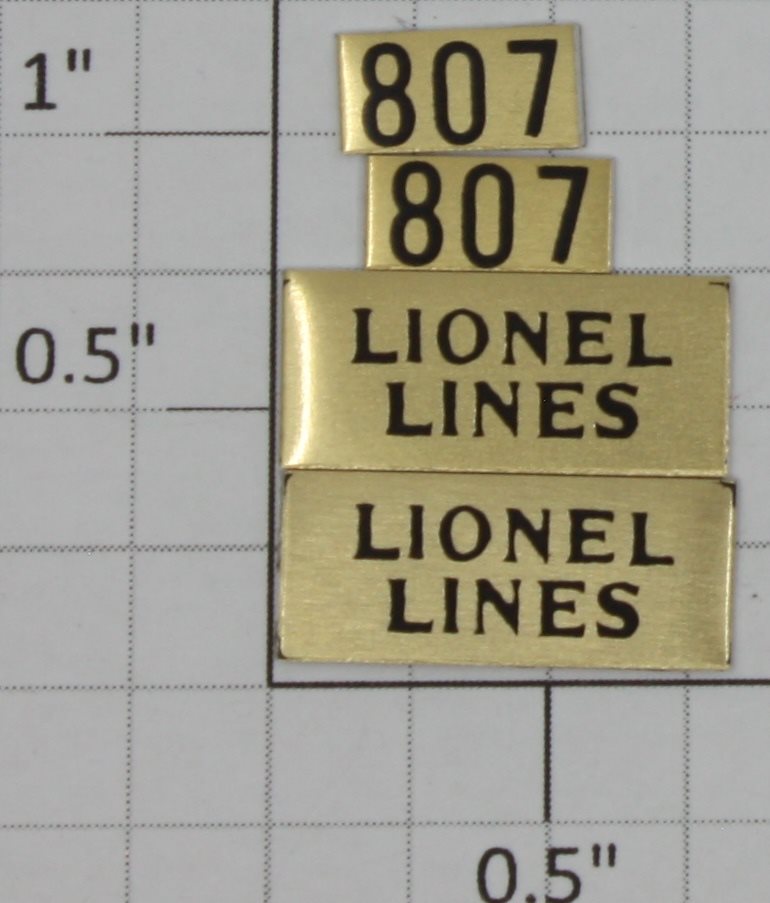 Lionel 807-20 Brass Lionel Lines and Number Plates (Set of 4)