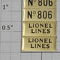 Lionel 806-20 Brass Lionel Lines and Number Plates (Set of 4)