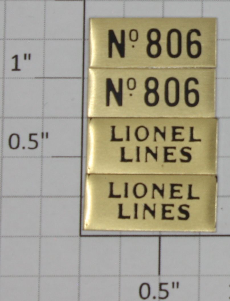 Lionel 806-20 Brass Lionel Lines and Number Plates (Set of 4)