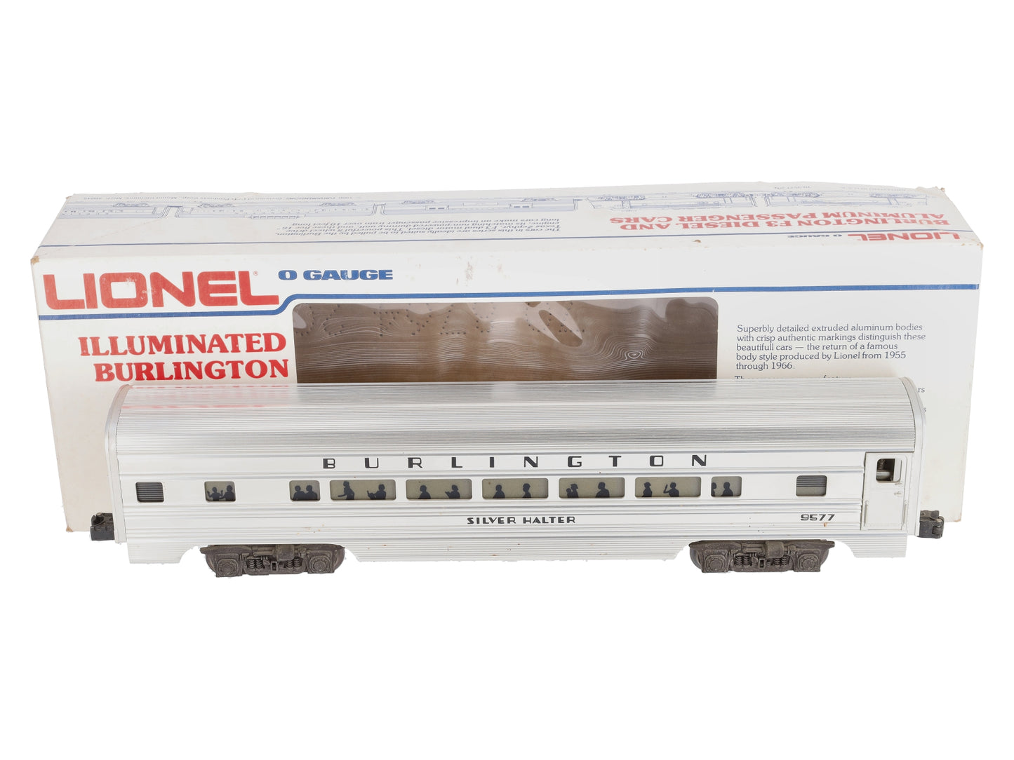 Lionel 6-9577 O Gauge Burlington "Silver Halter" Aluminum Passenger Coach EX/Box