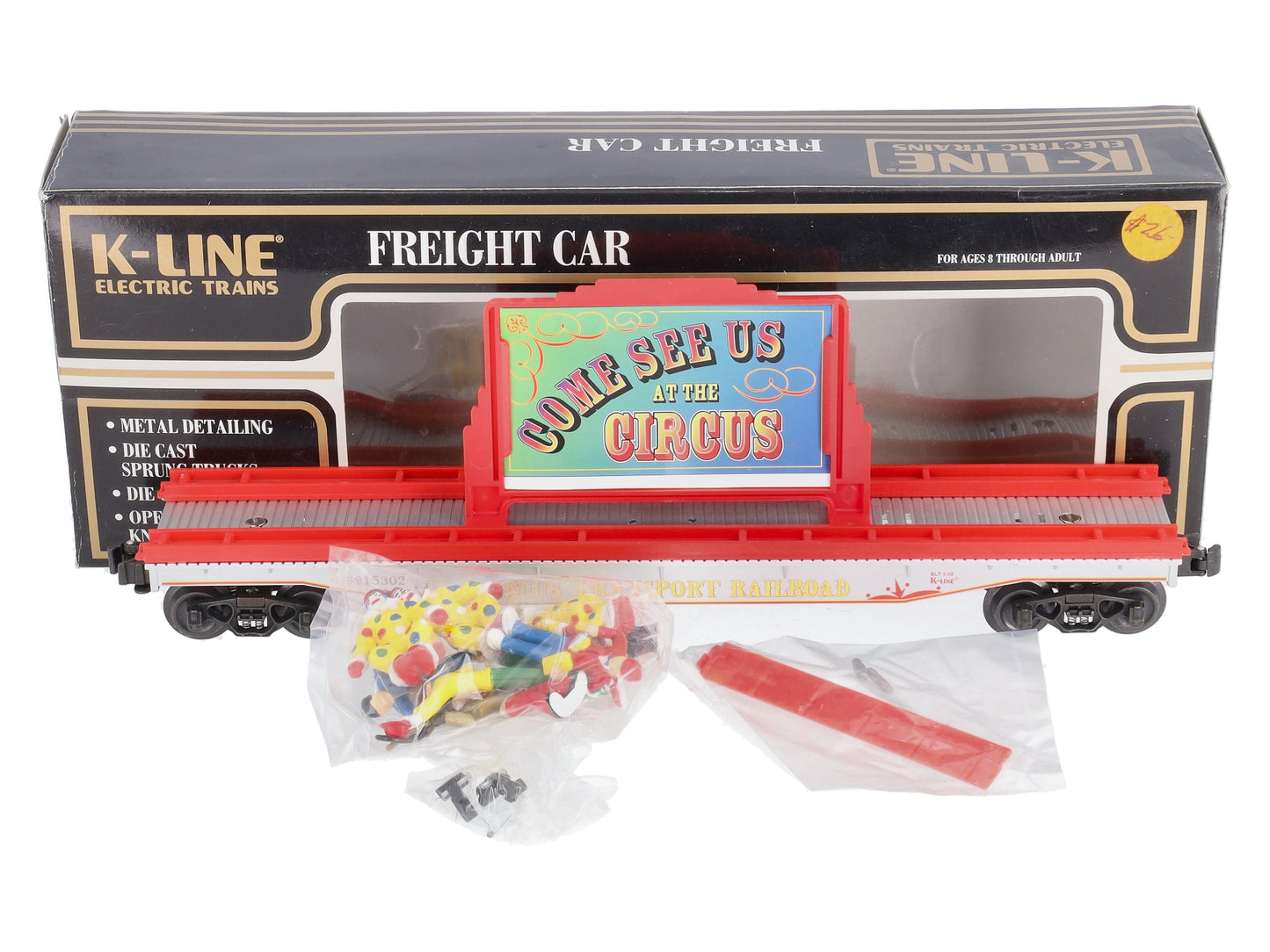 K-Line K691-5302 O Gauge Circus Transport Flatcar w/ Billboard & Circus Figures NIB