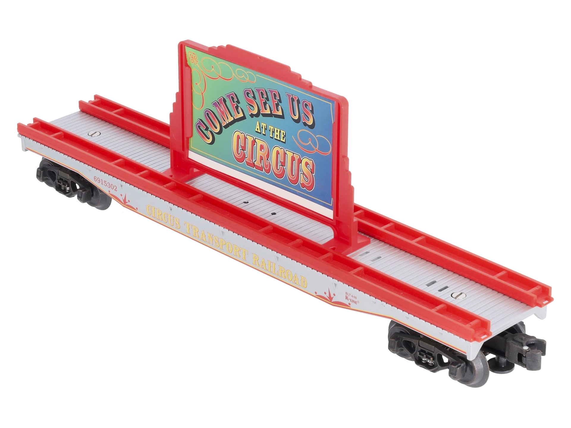 K-Line K691-5302 O Gauge Circus Transport Flatcar w/ Billboard & Circus Figures NIB
