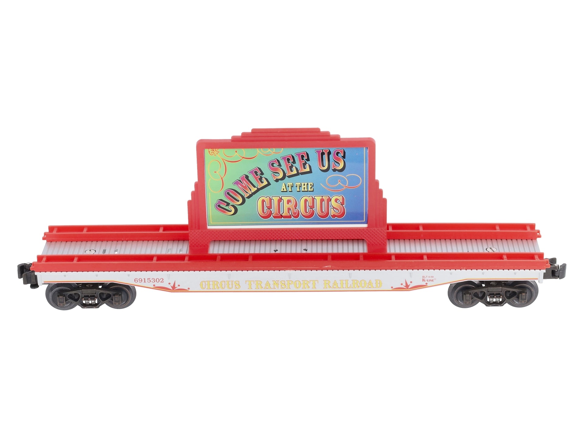 K-Line K691-5302 O Gauge Circus Transport Flatcar w/ Billboard & Circus Figures NIB
