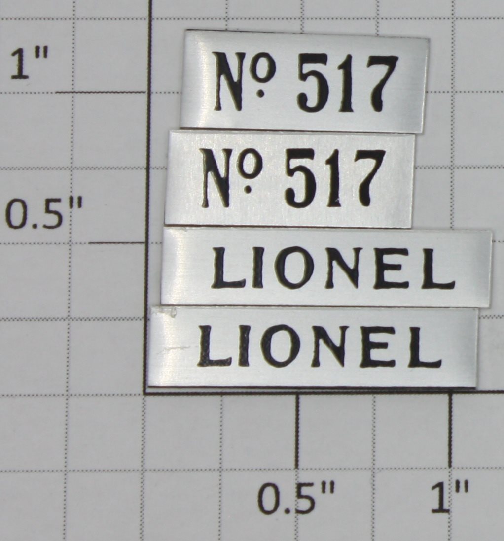 Lionel 517-20 Nickel Lionel and Number Caboose Plates (Set of 4)