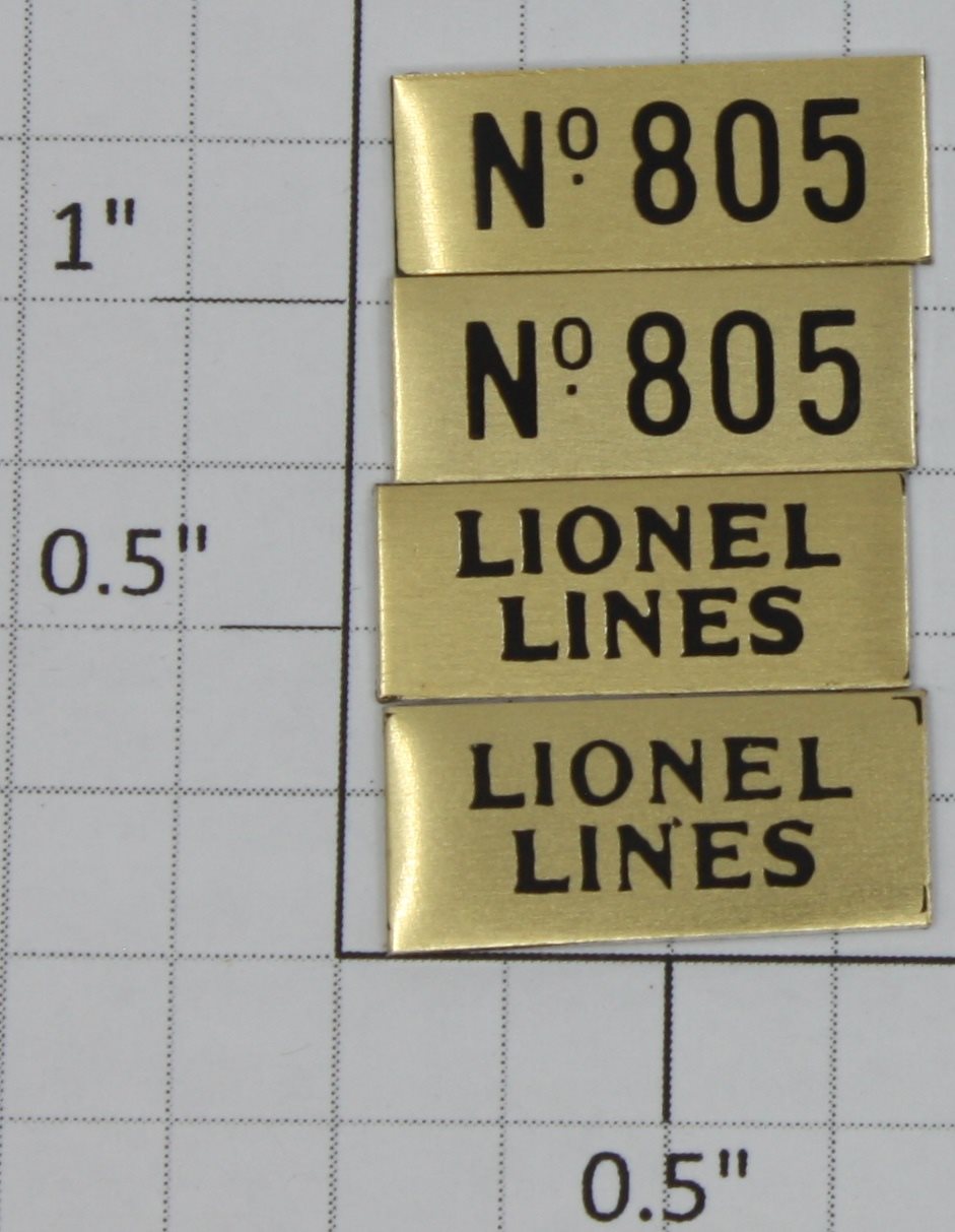 Lionel 805-20 Brass Lionel Lines and Number Plates (Set of 4)