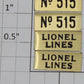 Lionel 515-20 Brass Lionel Lines and Number Plates (Set of 4)
