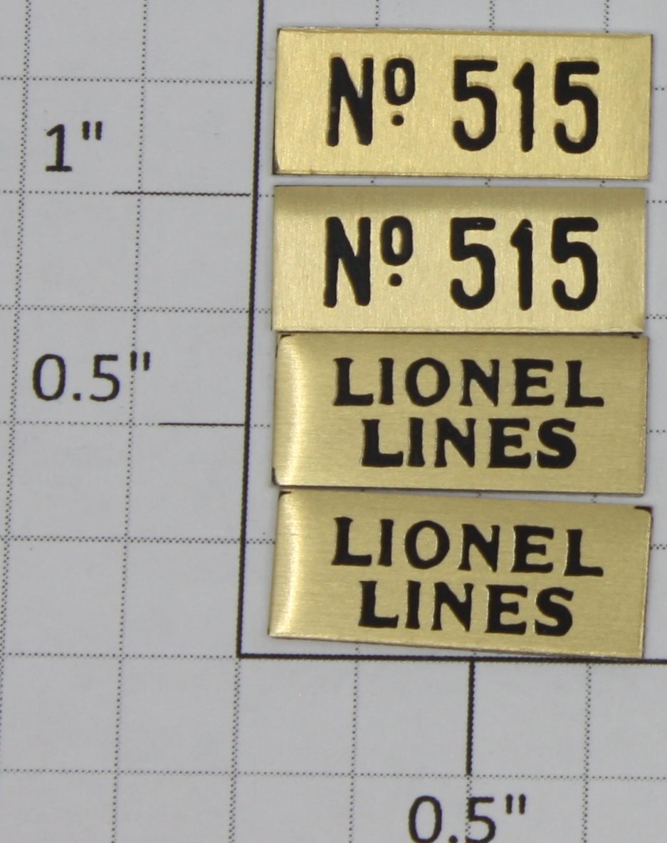 Lionel 515-20 Brass Lionel Lines and Number Plates (Set of 4)