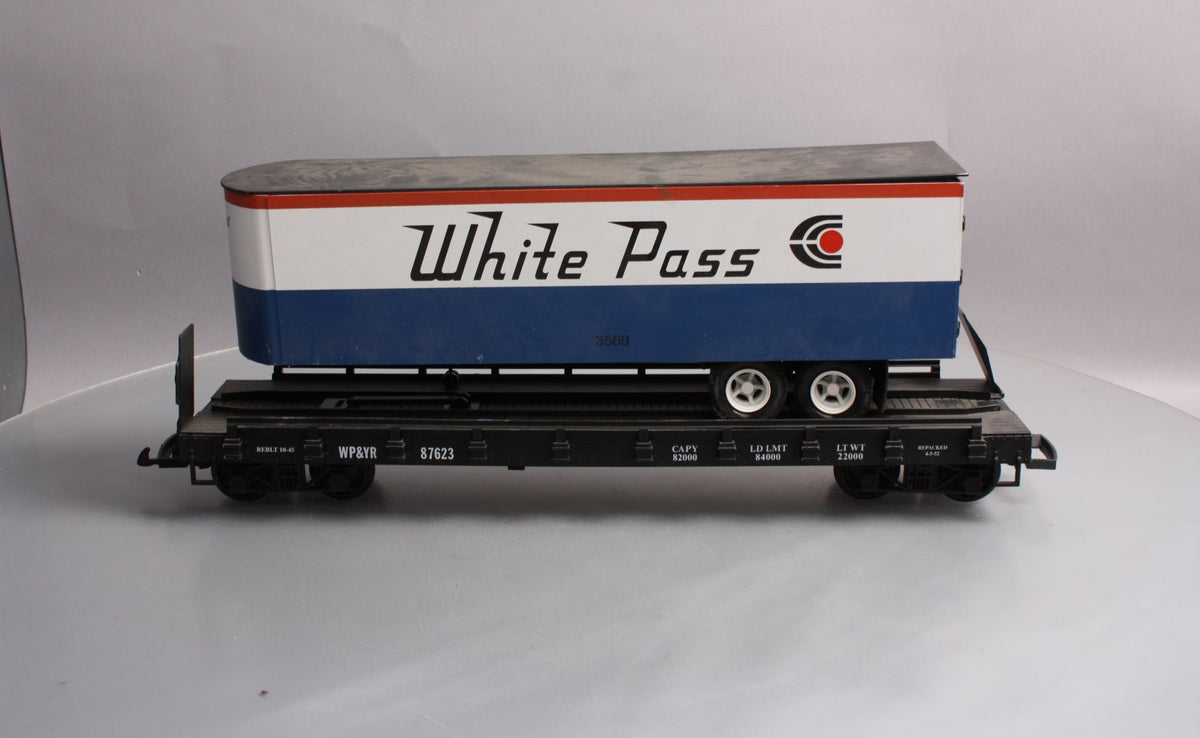 USA Trains R17020 G White Pass and Yukon Piggy Back Flat Car LN/Box
