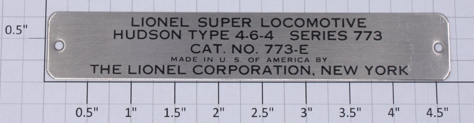 Lionel 773-105 Super Locomotive Hudson Type 4-6-4 Series 773 Name Plate