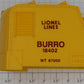 Lionel 18402-1 "Lionel Lines" Burro #18402 Yellow Crane Cab