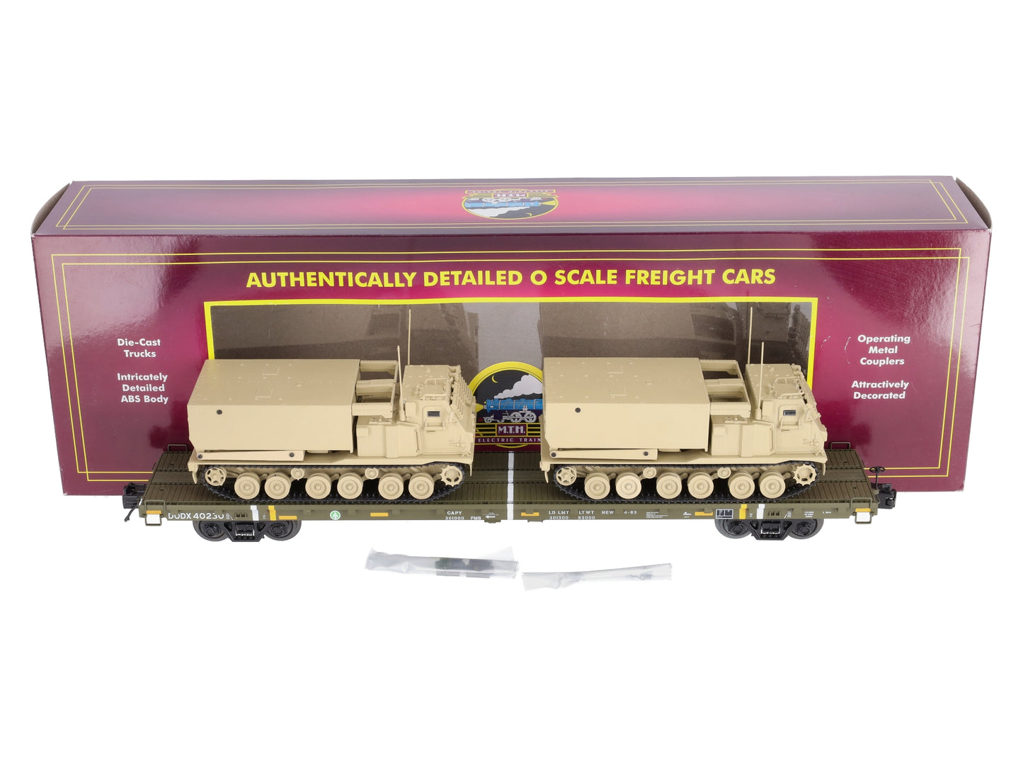MTH 20-95470 U.S. Army Premier 60' Flat Car w/2 M270 Rocket Launchers #40230