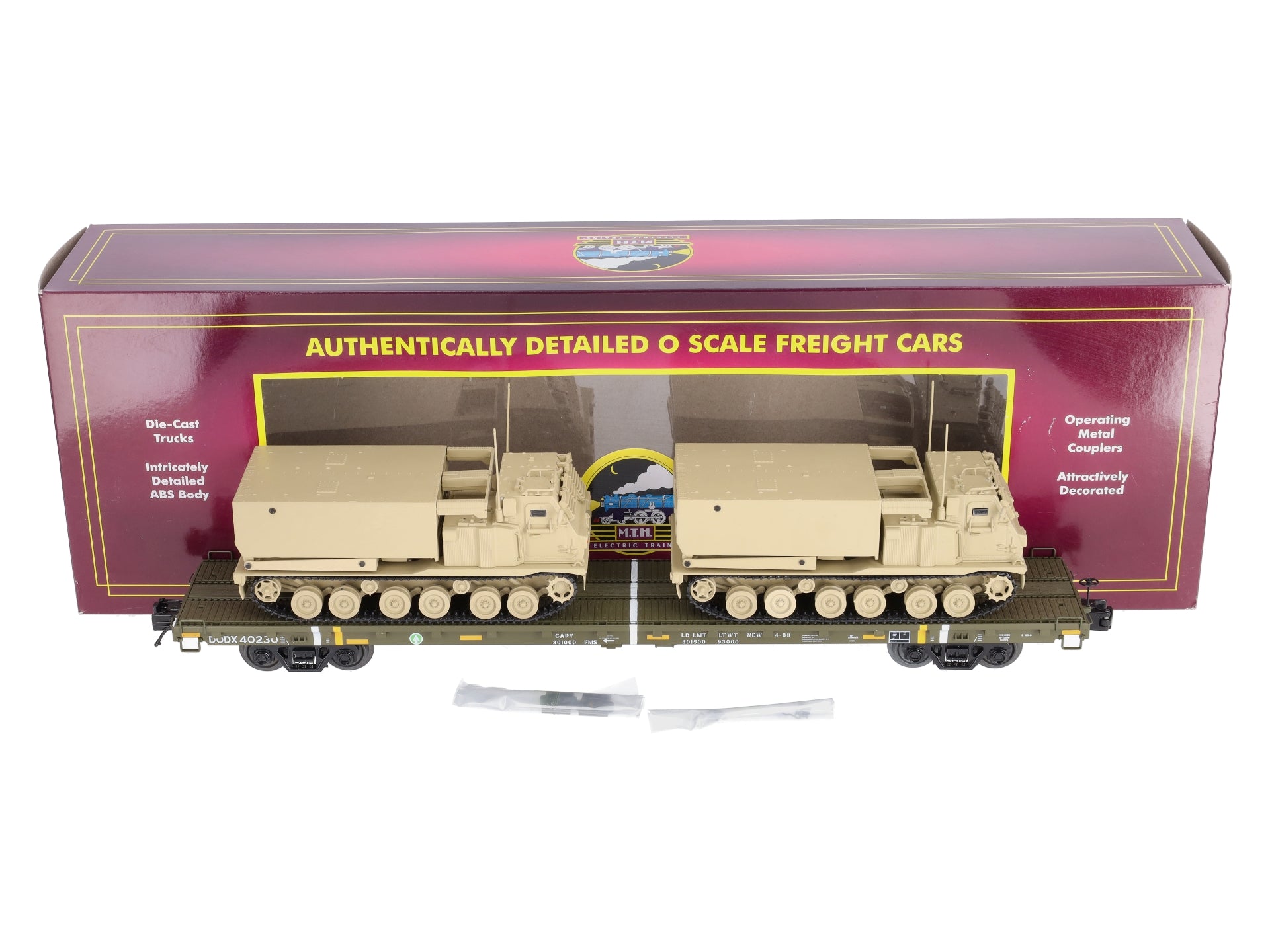 MTH 20-95470 U.S. Army Premier 60' Flat Car w/2 M270 Rocket Launchers #40230