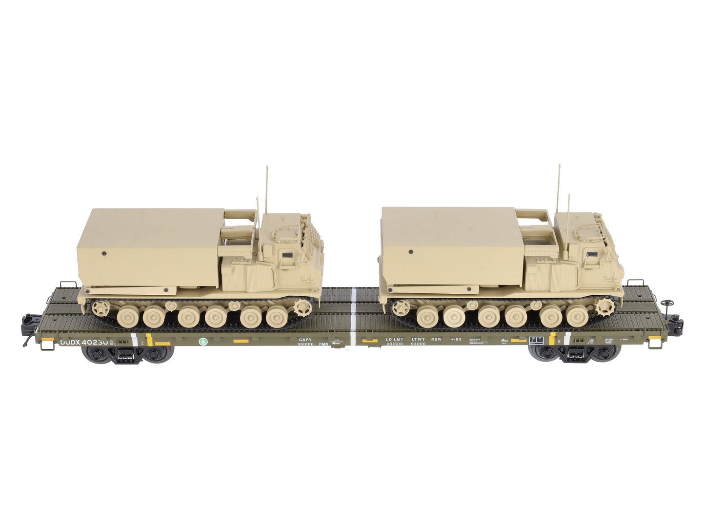 MTH 20-95470 U.S. Army Premier 60' Flat Car w/2 M270 Rocket Launchers #40230