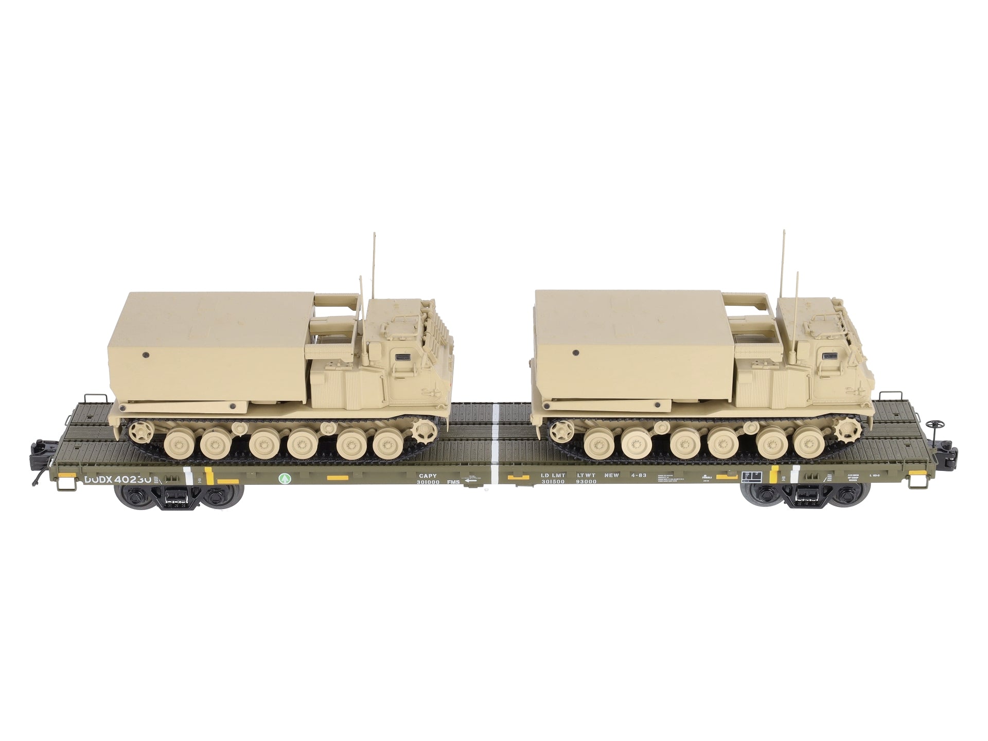 MTH 20-95470 U.S. Army Premier 60' Flat Car w/2 M270 Rocket Launchers #40230