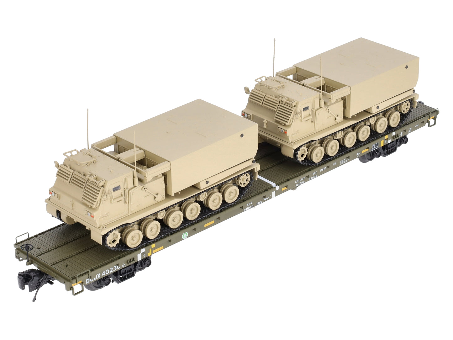 MTH 20-95470 U.S. Army Premier 60' Flat Car w/2 M270 Rocket Launchers #40230