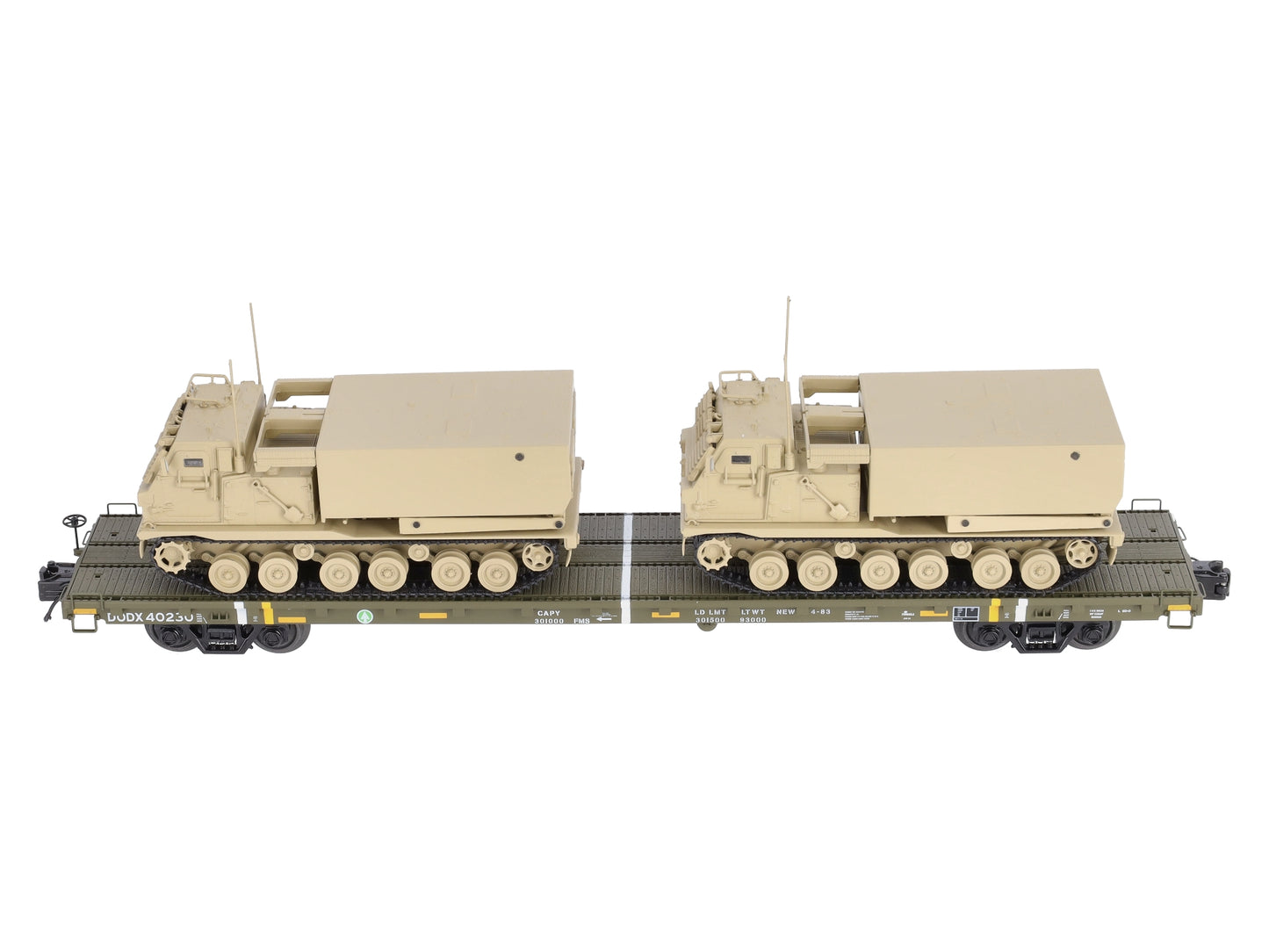 MTH 20-95470 U.S. Army Premier 60' Flat Car w/2 M270 Rocket Launchers #40230