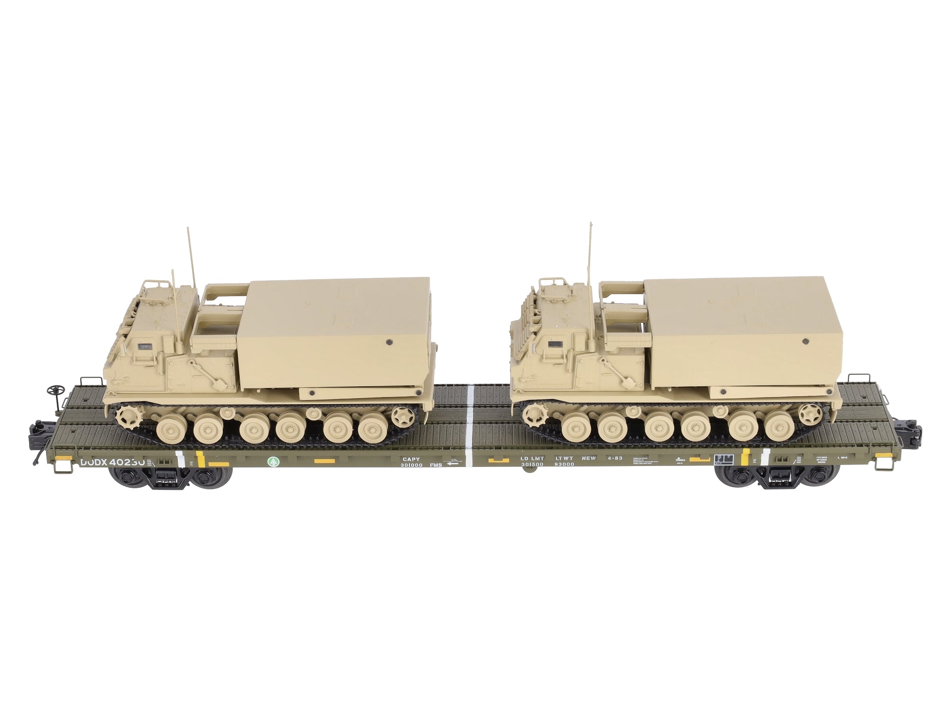 MTH 20-95470 U.S. Army Premier 60' Flat Car w/2 M270 Rocket Launchers #40230