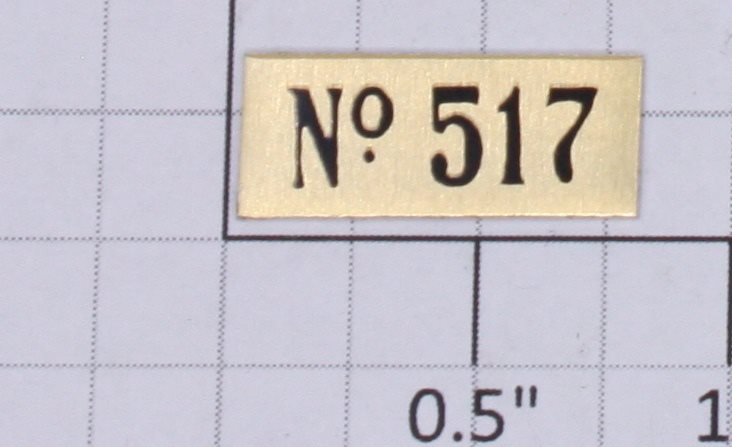 Lionel 517-5 Standard Gauge Brass Lionel Number Plate No.517