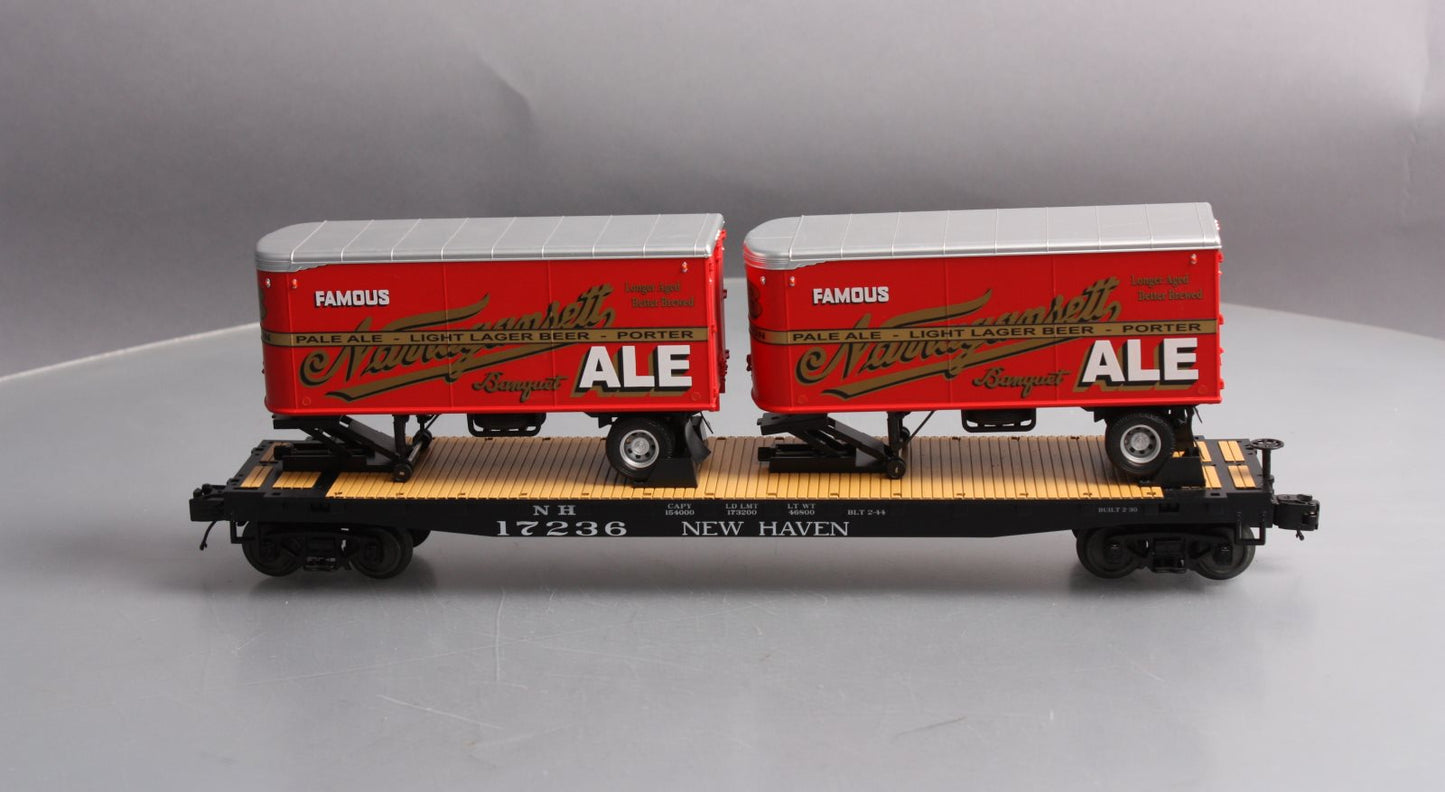 MTH 20-95126 Narragansett Ale Flat Car #17236 with 2 PUP Trailers