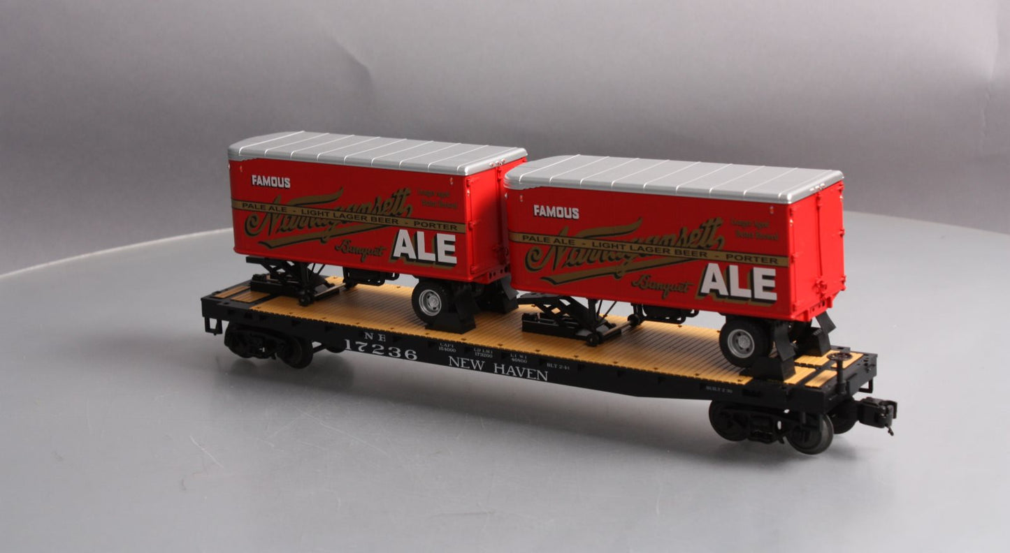 MTH 20-95126 Narragansett Ale Flat Car #17236 with 2 PUP Trailers